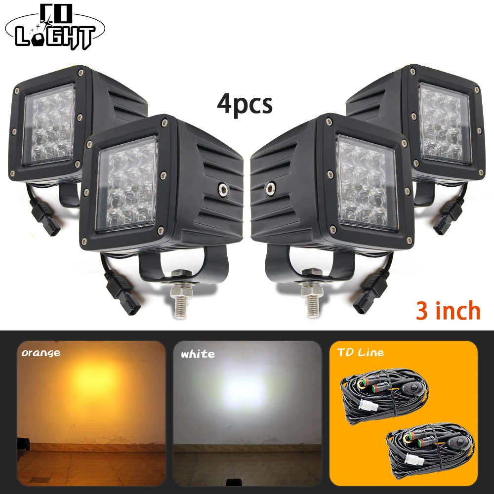 

CO LIGHT 1 Pack/4 Piece Led Work Light Square 3 Inch 12D 24W 12V Led Beams Flash Light 24V 6000K 3000K 2 Color Fog Lamp