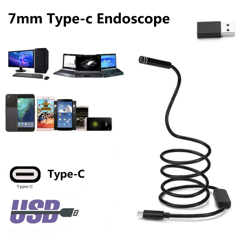 

Type-c USB Endoscope Camera 7mm Soft Cable Android Inspection TypeC Camera PC Android for Phone Borescope Pipe Camera Endoscope