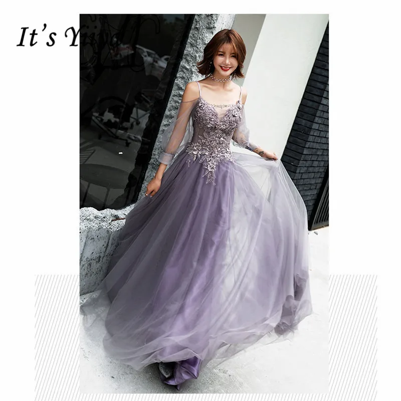 

It's YiiYa Evening Dress 2019 Floral Lace Beaded Tulle Long Women Party Dress Strappy Backless Robe de Soiree Plus Size E493