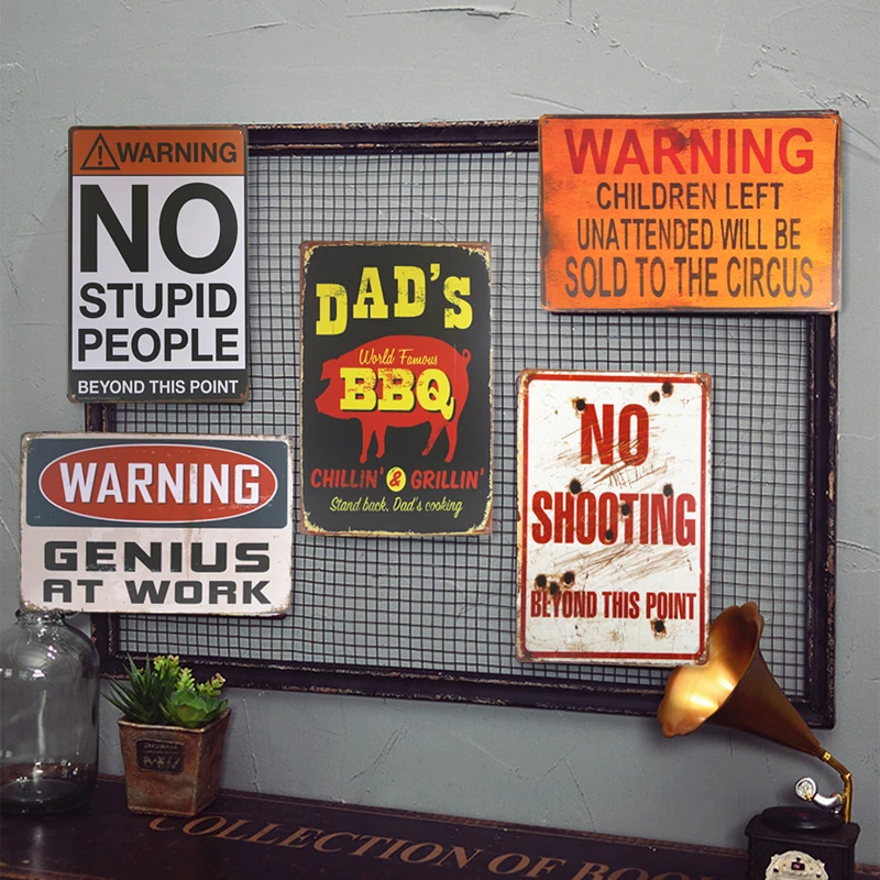 

Metal Tin signs DAD'S BBQ, Warning Shot Sign Plaque Barn or Man Cave Craft Wall Painting