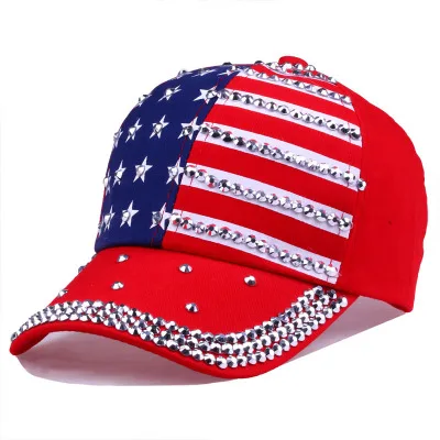 BINGYUANHAOXUAN, мужская и женская бейсболка, флаг США, алмазная заклепка, брендовая круглая Кепка унисекс, Регулируемая Кепка в стиле рэп-рок, модные кепки - Цвет: red