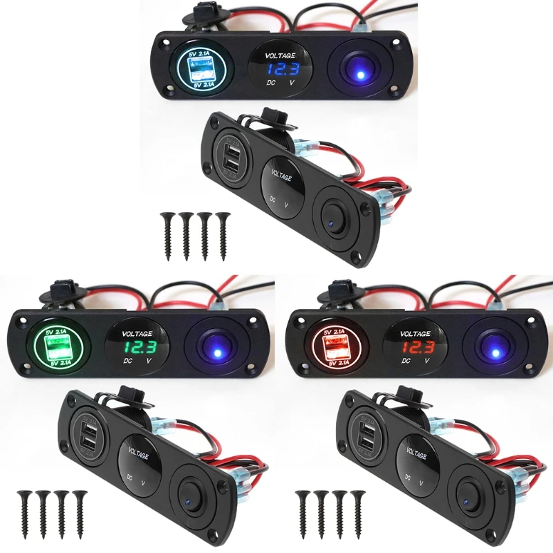 

2019 Dual USB Charger LED Voltmeter ON-OFF Switch Panel for Car Boat Marine Truck