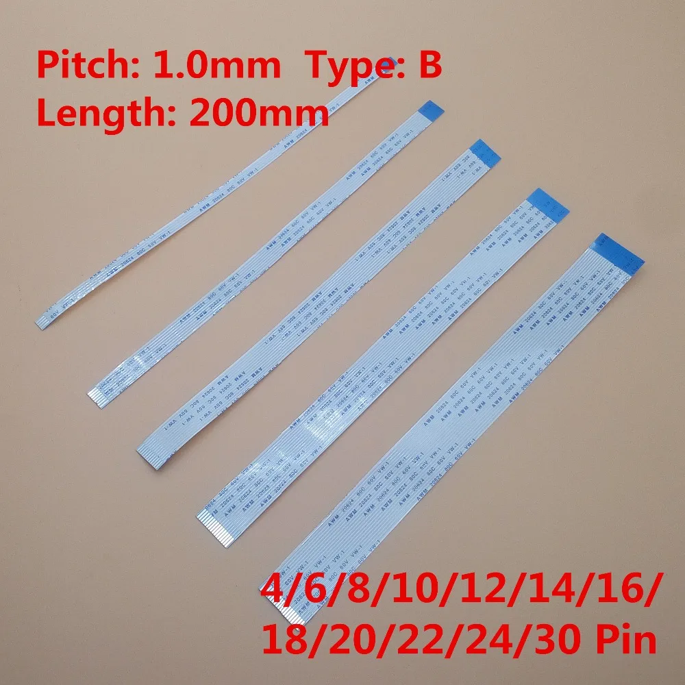 

10pcs FFC 200mm 1.0mm 4/6/8/10/12/14/16/18/20/22/24/30 Pin B Type Reverse Side Flexible flat cable AWM 20624