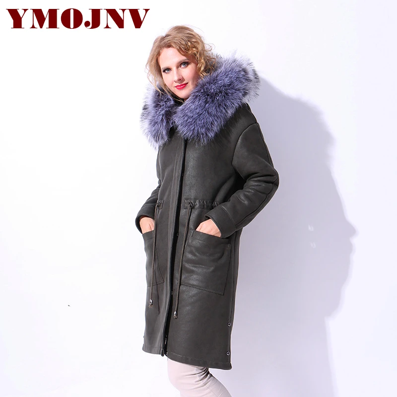 YMOJNV зимняя модная женская длинная куртка из искусственной овечьей кожи с