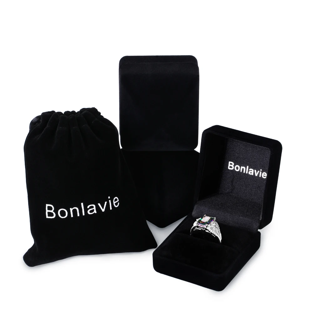 BONLAVIE 3ct сверкающие радужные топазовые кольца подлинное серебро 925 пробы ювелирные изделия для свадебной вечеринки микро проложить палец кольцо 6 7 8 9