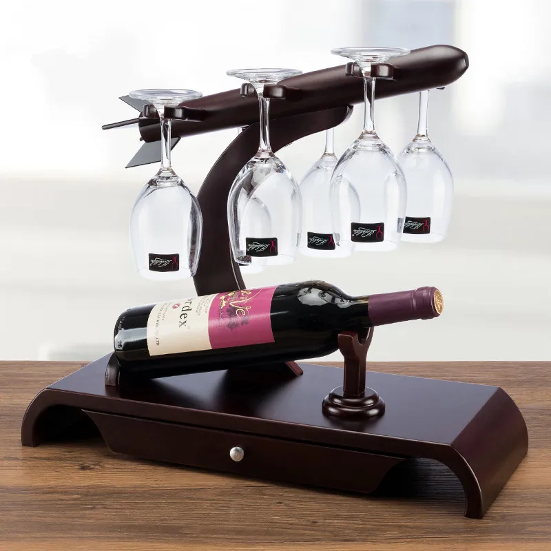 

Creative European style Rocket Head Wine Red Wooden Red Wine Rack Three Bottles Six Cups Holders