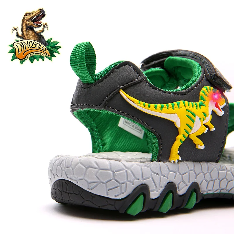 DINOSOLES Toddler Sandals Light Up Summer Kids Boys Shoes 3D Dinosaur Children Sandal Led Glowing Beach Baby Shoes 2019