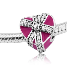 Подходит для Pandora Браслеты-подарки любви Амулеты с пурпурная эмаль Аутентичные 925 ювелирные изделия из бисера