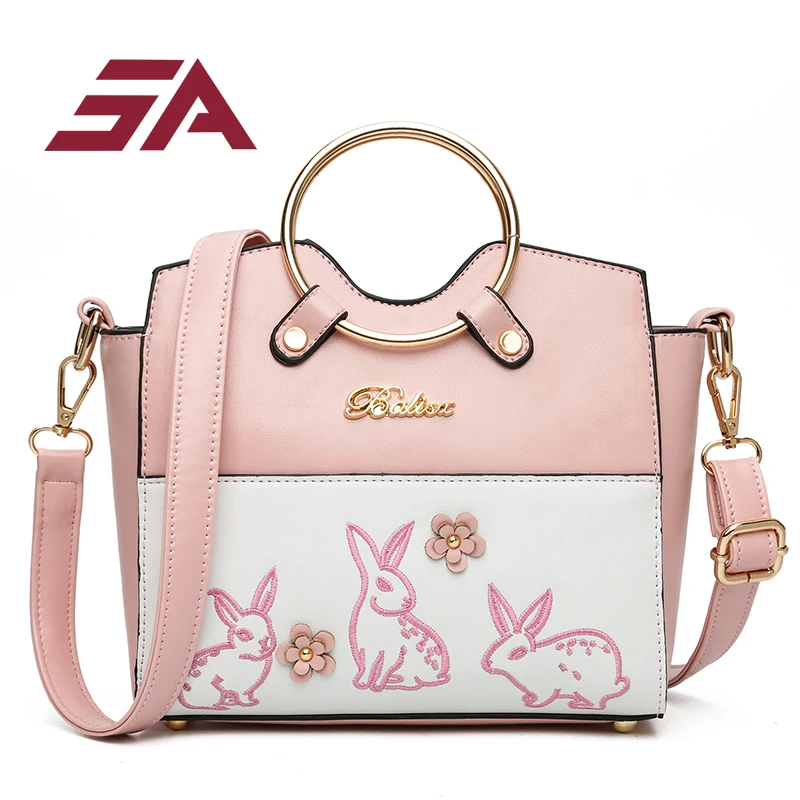 

SA Floral Fashion Women Bag Embroidery Rabbit PU Leather Bags female top-handle bags Designer Summer Shoulder crossbody Bags