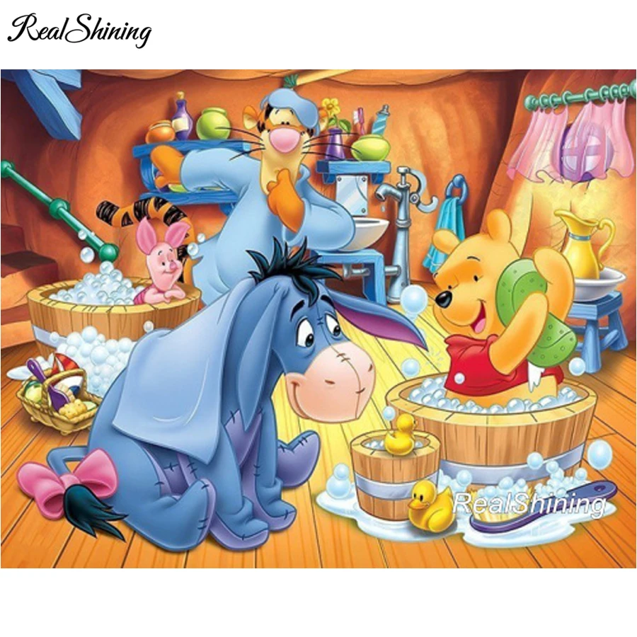 

REALSHINING Bathing Winnie Bear Diamond Painting Cross Stitch Full Square Diamond Embroidery 5D Diy Pattern Diamond Mosaic DM509