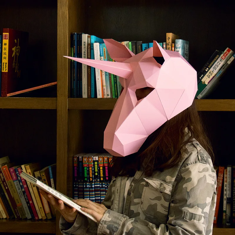 

New Cosplay Costume Unicorn Mask Paper Head Cover Adult cardboard Breathable Halloween Party Decor Party Tricky Funny Mask