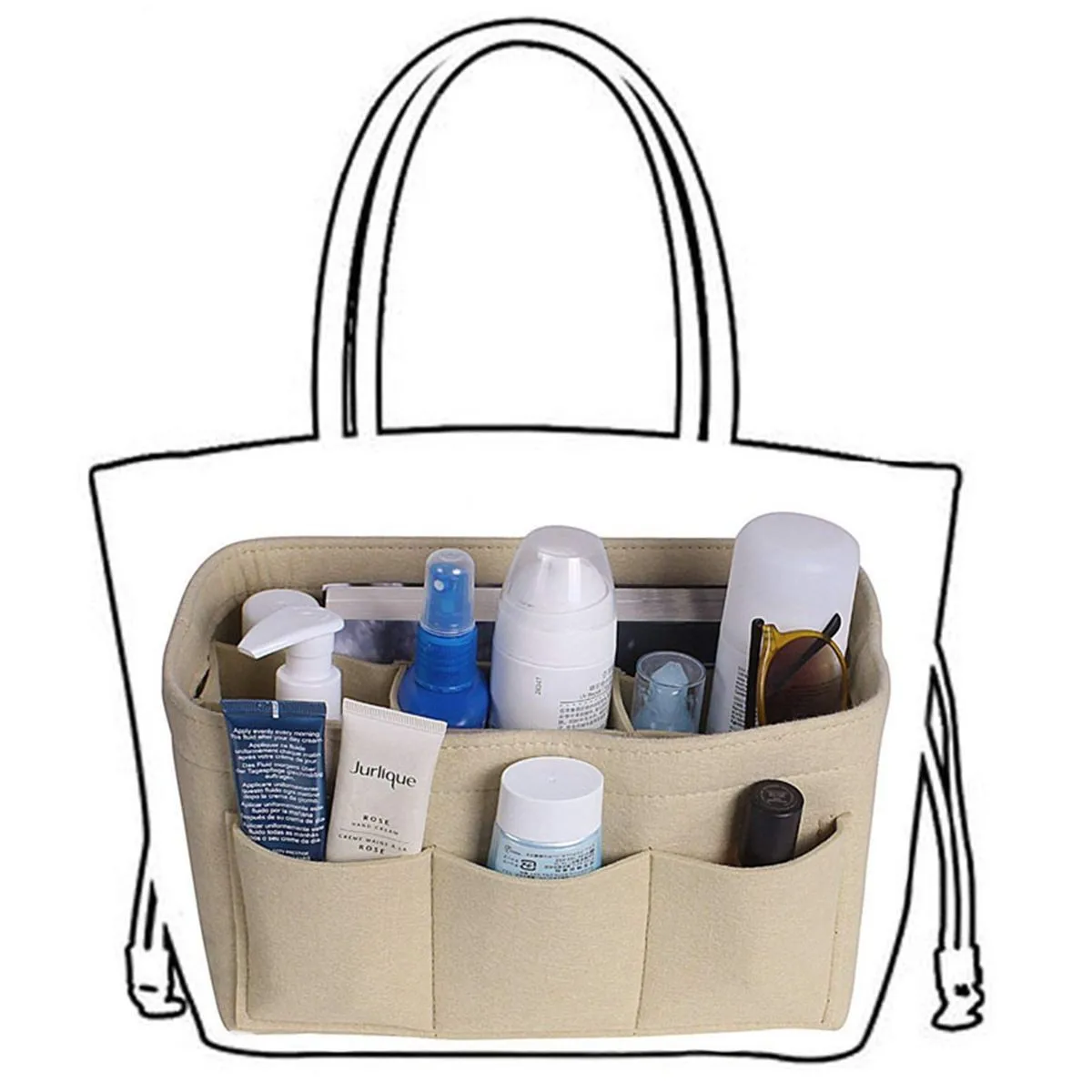 Косметическая Профессиональная Большая сумка-Органайзер для макияжа, фетровая сумка-вкладыш на молнии, многокарманная Сумочка, кошелек, органайзер, сумка-держатель# XTN