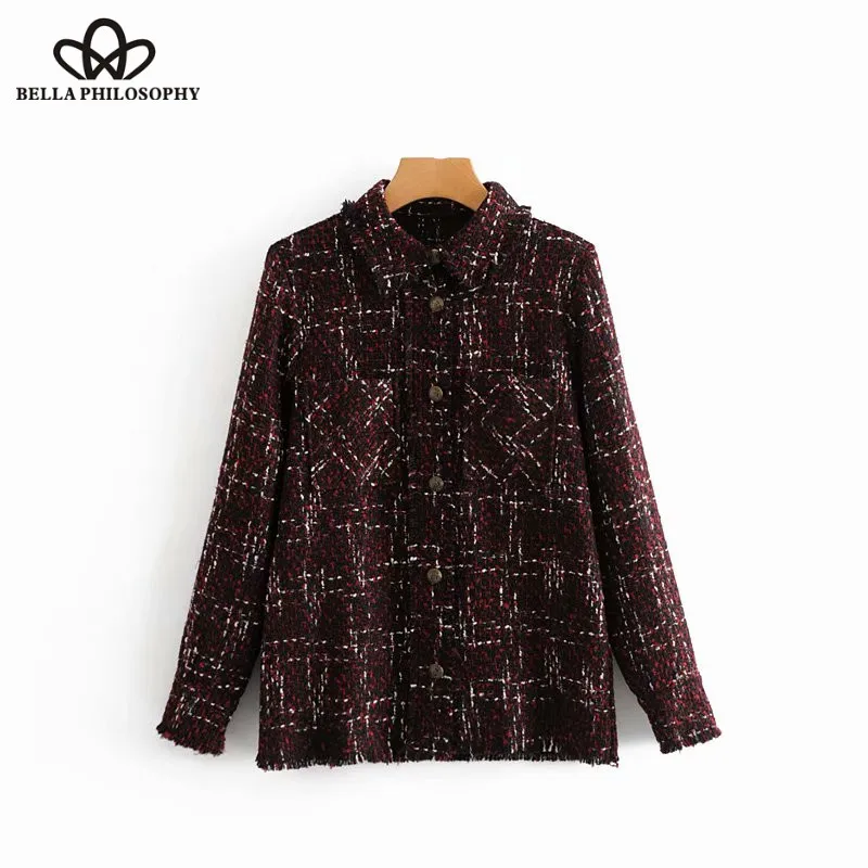 Wonder 2018 new autumn Vintage long sleeve plaid woolen Blouse ladies single breasted casual slim brand shirts Feminina Blusas