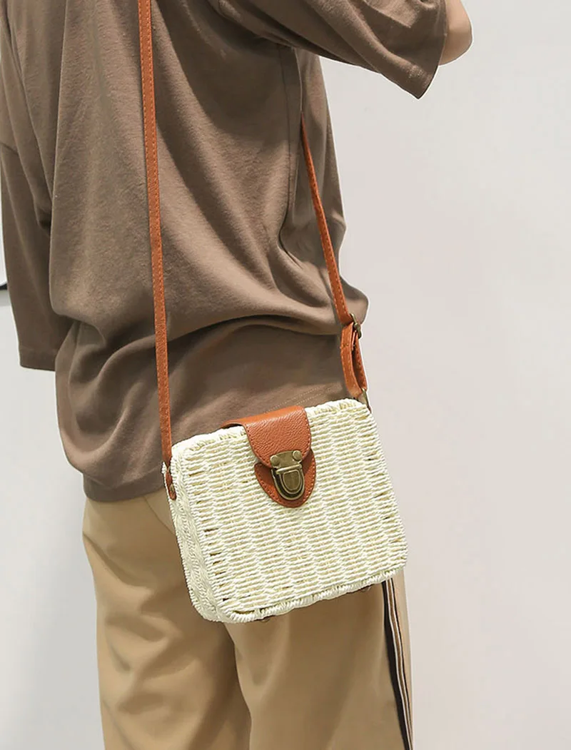 Women Shoulder Bags Casual Straw Candy Color Square Beach Bag Small Single-Shoulder Bags Fashion Designer Handbag Bolsasd SS0289 (9)