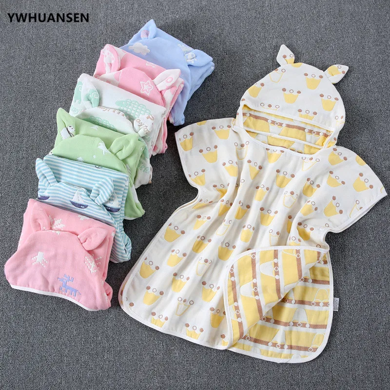 

60*60cm 6 Layers Gauze Hooded Beach Towel Cotton Baby Cape Towels Soft Poncho Kids Bathing Stuff For Babies Washcloth