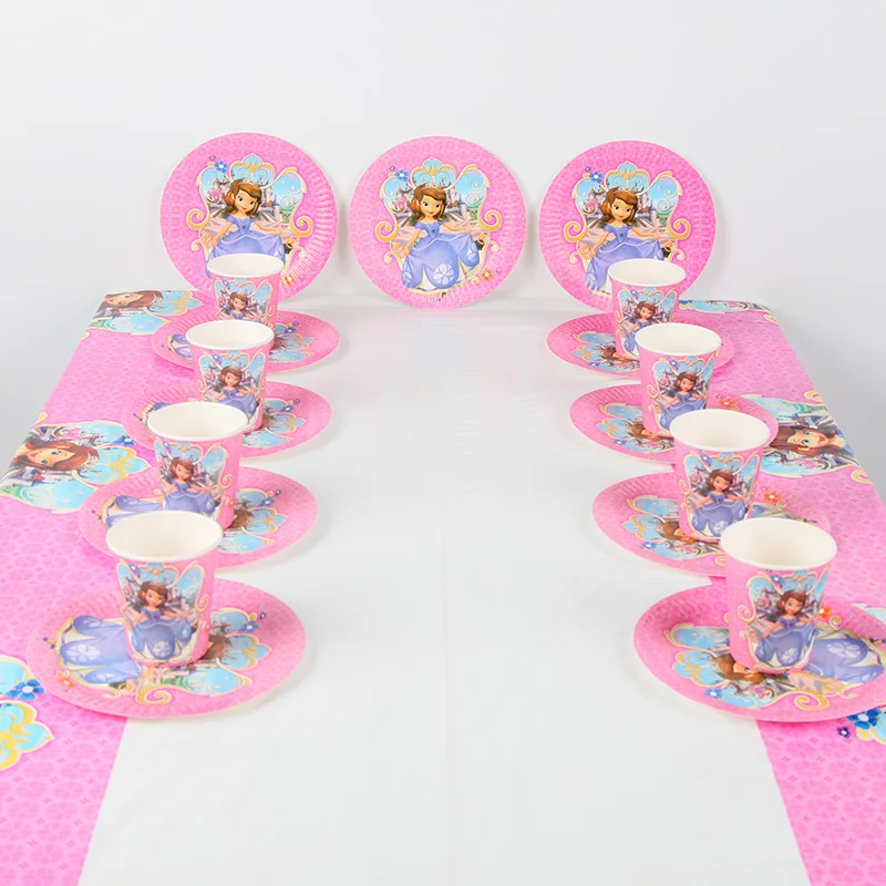 

20Kids Birthday Party Supplies Decoration Princess Sofia Paper Plates Cups Table Cover Baby Shower Party Supplies 41pcs