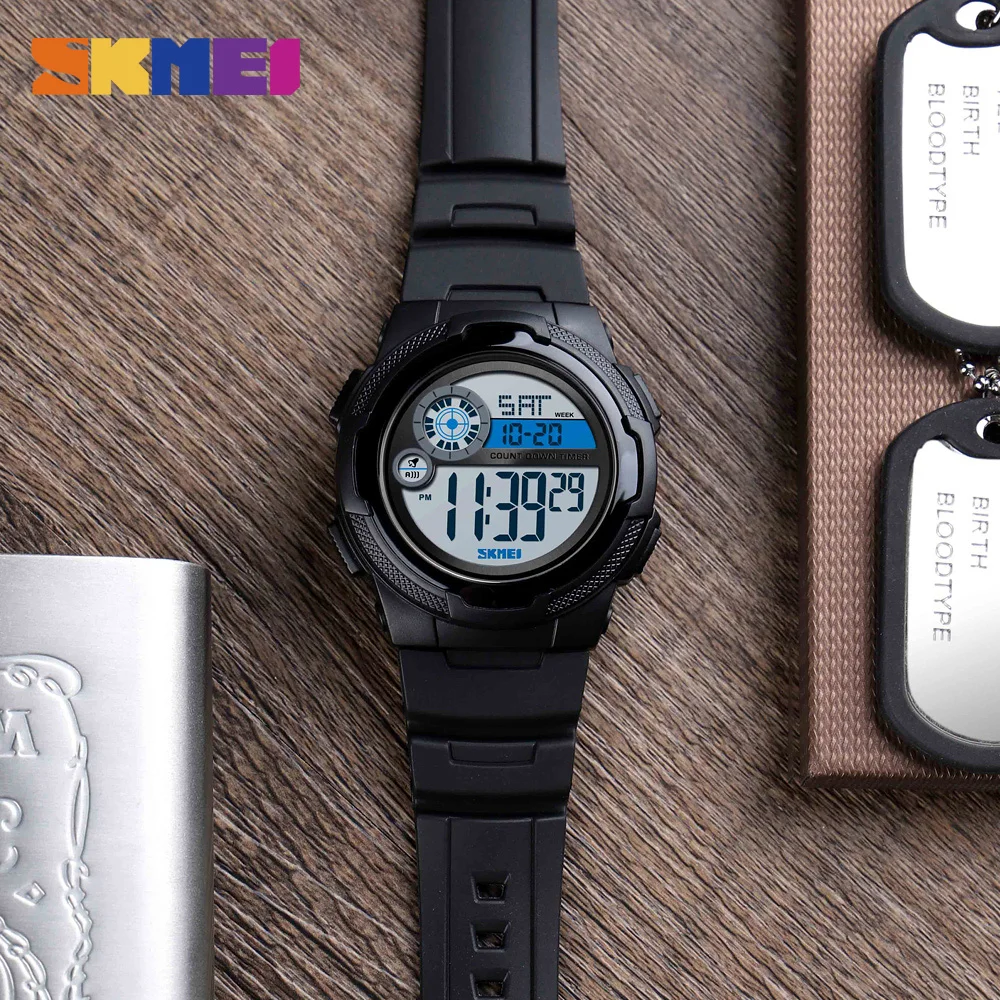 SKMEI спортивные часы мужские секундомер 5 бар водонепроницаемые наручные часы PU браслет будильник цифровые часы erkek kol saati man 1437