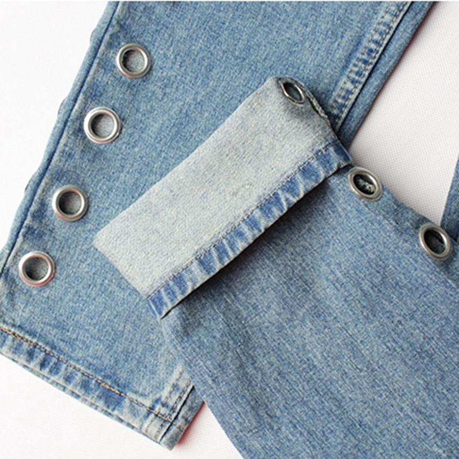 Spring Vintage Casual Loose Boyfriend Jeans For Women High Waist Jeans Rivet Eyelet Denim Mom Jeans Bottoms