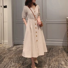 Винтажное платье, женские летние повседневные длинные платья, элегантная женская одежда, Vestidos, уличная одежда, вечерние платья на пуговицах, Пляжное Платье для девушек Q1426