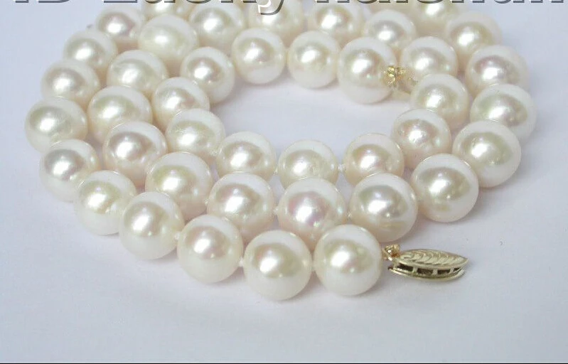 

AAA 10mm round white freshwater pearls necklace 14K solid gold clasp j3939^^^@^Noble style Natural Fine jewe FREE SHIPPING