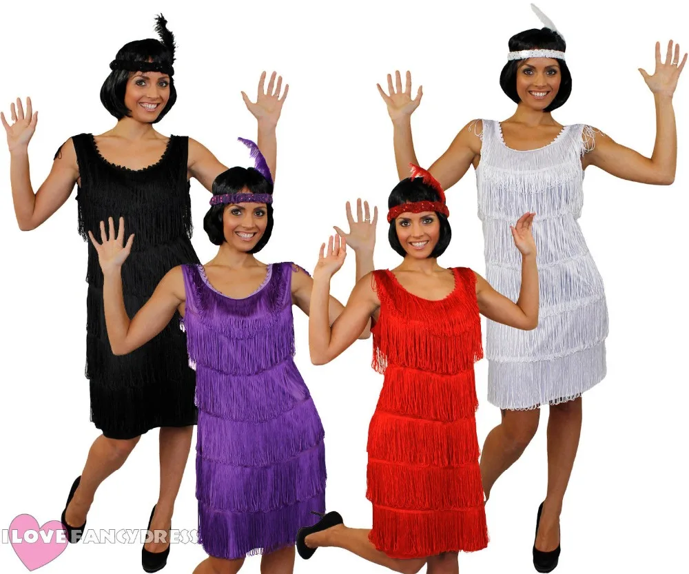 

DELUX LADIES FRINGE FLAPPER DRESS GREAT GATSBY HEADBAND NECKLACE 1920'S 1930'S FANCY DRESS VINTAGE PARTY ADULT CHARLESTON