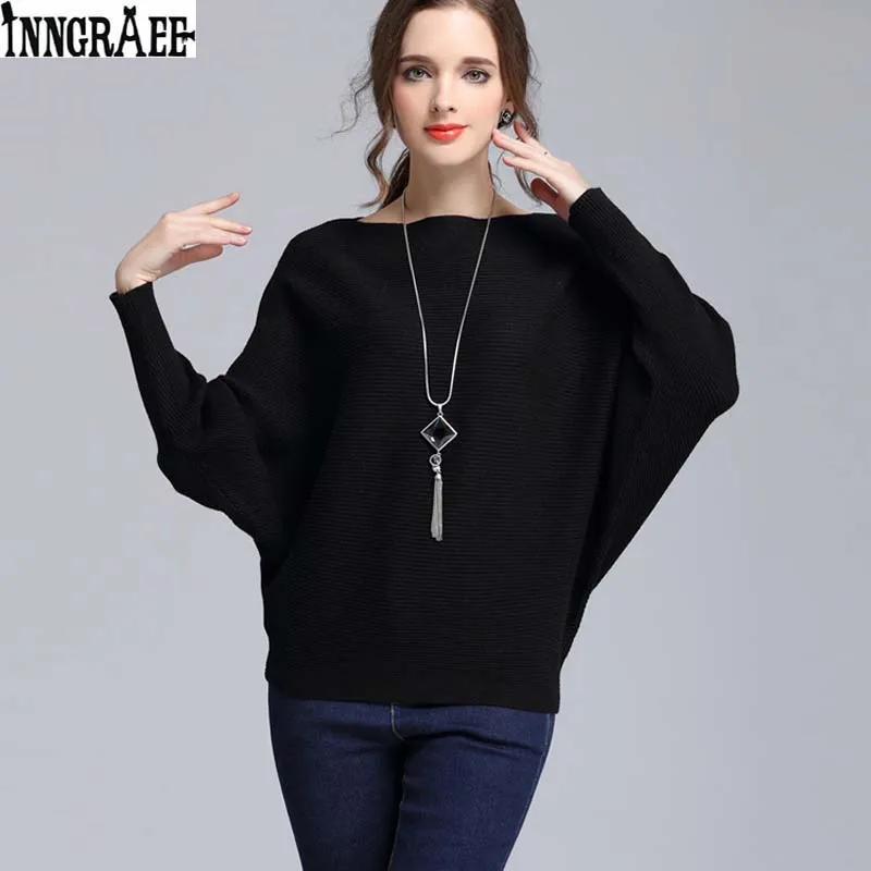 Autumn Loose Outerwear Solid Color Bat Sweater Female Sweaters Bat