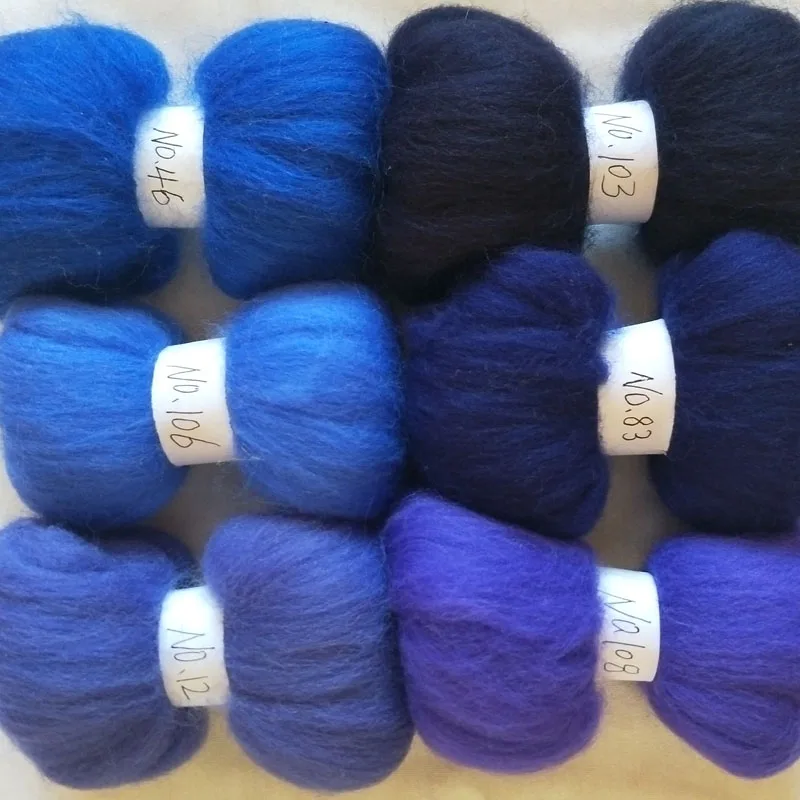 WFPFBEC 60g felt wool fiber 70s wool for needle felting merino roving blue color 10g/bag