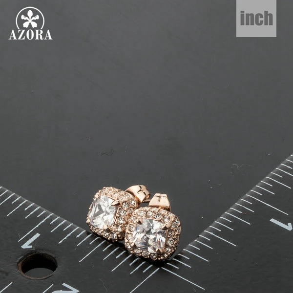 Серьги пусеты AZORA из розового золота с австрийскими кристаллами Stellux