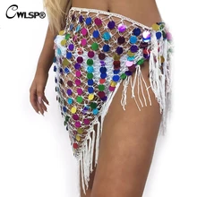 CWLSP повседневные женские пляжные юбки, модные женские Леггинсы для йоги, юбка с блестками, Женская юбка со шнуровкой с кисточкой, Femme QZ2955