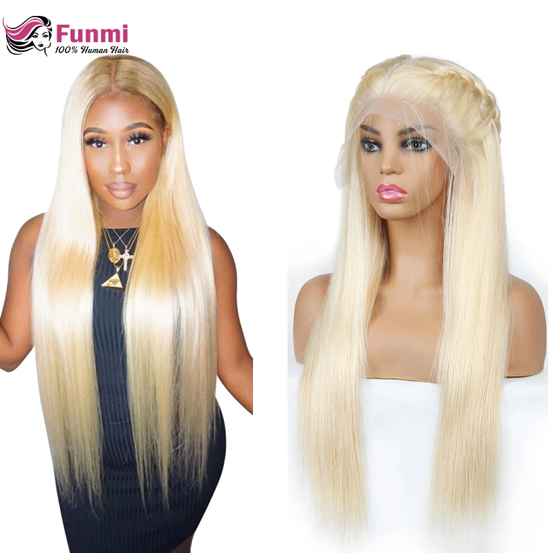 Фунми #613 блондинка Синтетические волосы на кружеве человеческих волос парики 13x4 бразильские прямые волосы Синтетические волосы на