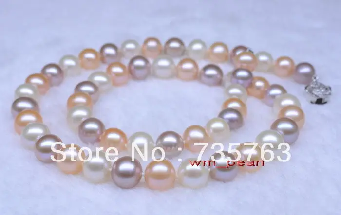 

HOT N98 Top quality Luster 18"8-9mm REAL south sea white pink purples pearl necklace