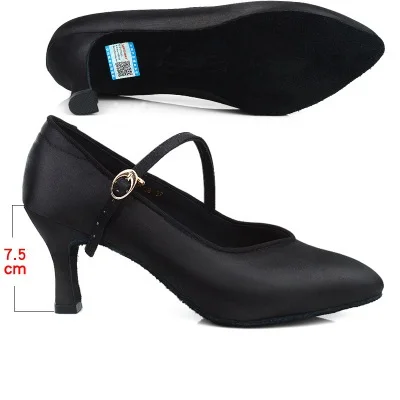 Современная танцевальная обувь; женская обувь с мягкой подошвой; Национальный стандарт для свиданий; Танго; женская обувь для танцев на квадратном каблуке; аутентичная женская спортивная обувь для взрослых - Цвет: 7.5cm black