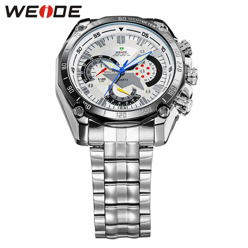 WEIDE Brand The Best Sell Men Sport Watch Japan Quartz Movement 3ATM Water Resistant White Dial With Stainless Steel Strap 1011