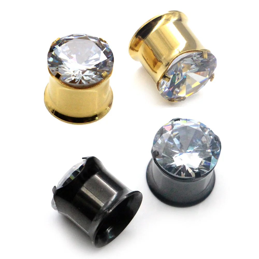 PAIR OF Cubic Zircon Gem Ear Plug Gauges Flesh Ear Tunnels Body