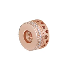 Подходит для Пандора шармы браслеты сердца подписи розовые бусины с прозрачным CZ стерлингового серебра 925-ювелирные изделия