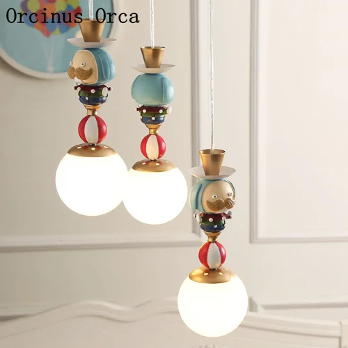 

Cartoon creative clown chandelier boys bedroom children's room lamp Nordic simple LED color doll Chandelier free shipping
