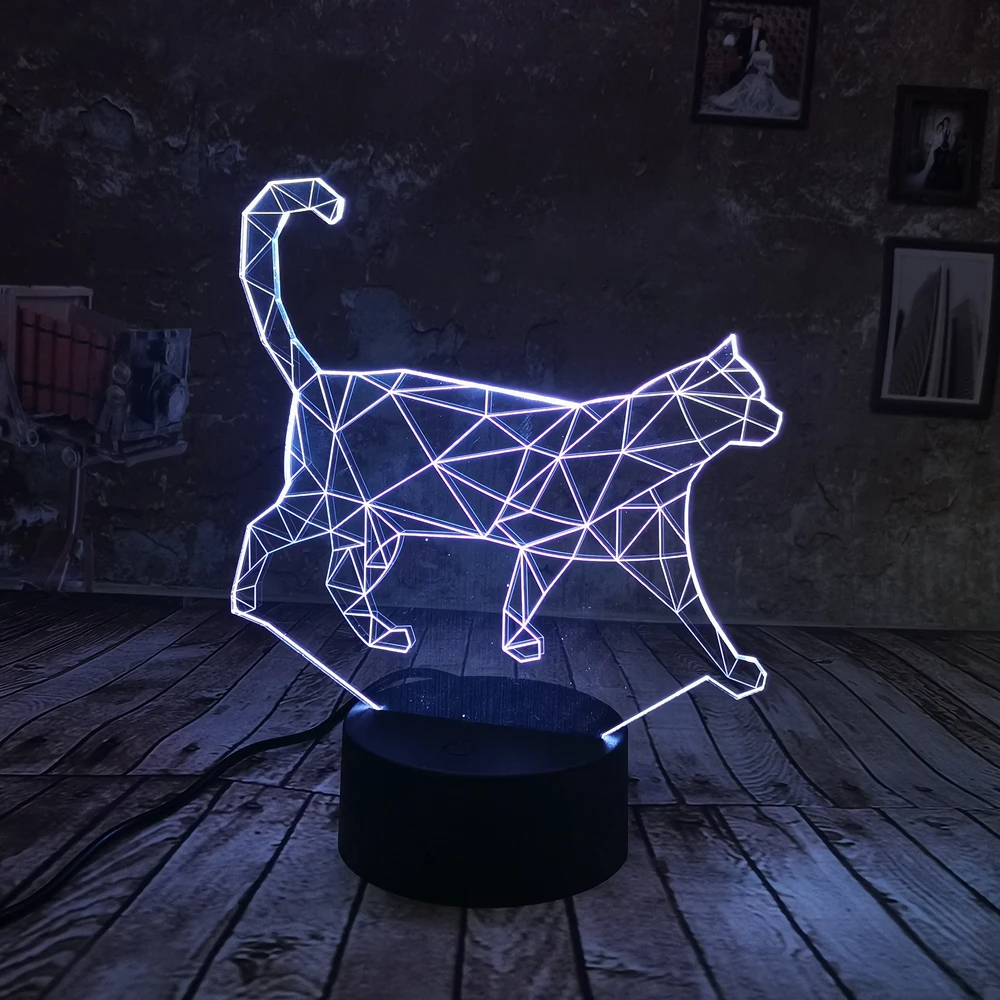 

Dropship Cat Night Light for Kids 3D Illusion Night Light Touch Table Desk Lamp 7 Color Christmas Halloween Birthday Gift