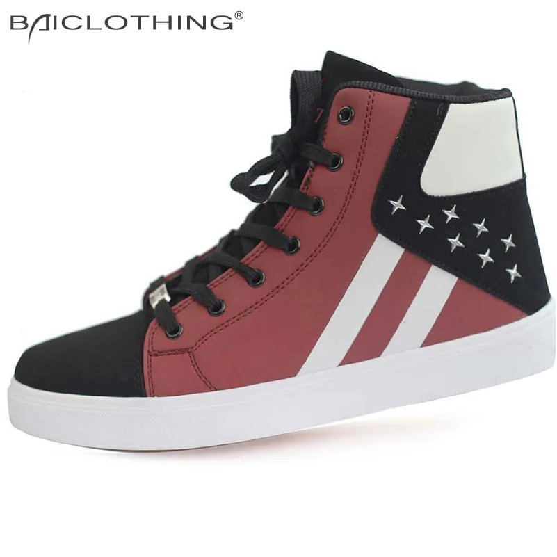 

Best Price Fashion Platform Shoes for Men 2016 High Upper Artificial PU Splicing Men's Casual Shoes Flat Shoes Patchwork Flats