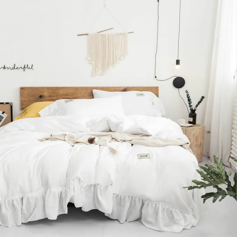 

ROWBOE brand pure color color comfortable bedding set princess wind cotton king size bed set duvet cover sheets pillowcase