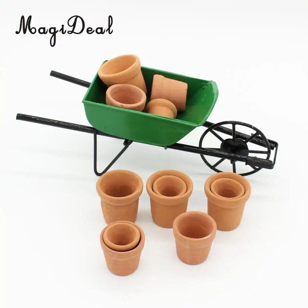 MagiDeal 12Pcs/Pack Porcelain 1/12 Scale Dollhouse Miniatures Flowerpots for Dolls Garden House Room Decoration Furniture Toy