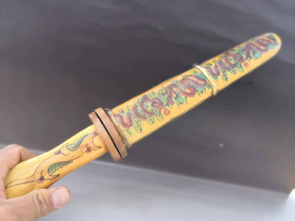 

Tibet hand painting bone carving waist knife wood sword