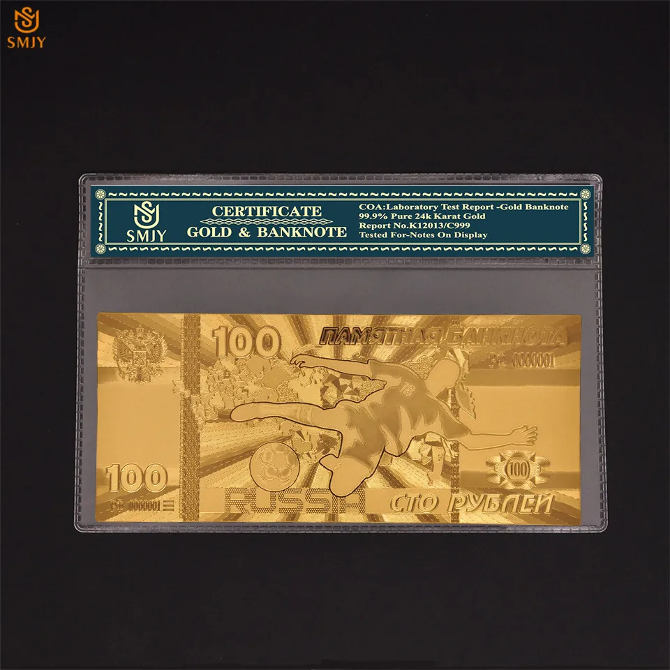 

Creative Products 2018 Russia World Cup 24k Plated Gold 100 Rubles Gold Banknote Paper Money Collection Value