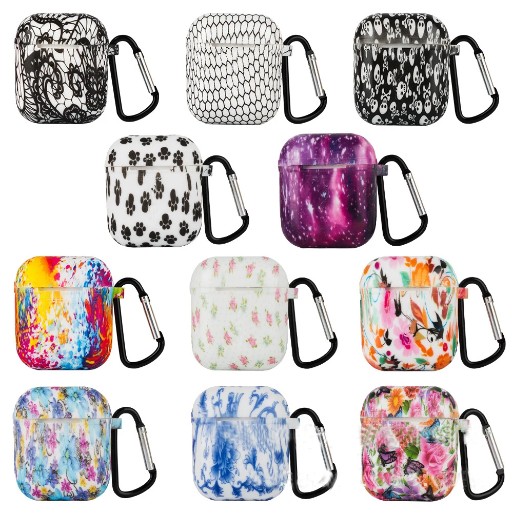 

20pcs/lot Blossom Floral Flower Fashion Colorful Painting Pattern Ring Chain TPU Rubber Silicone Soft Case Cover For AirPods 1 2