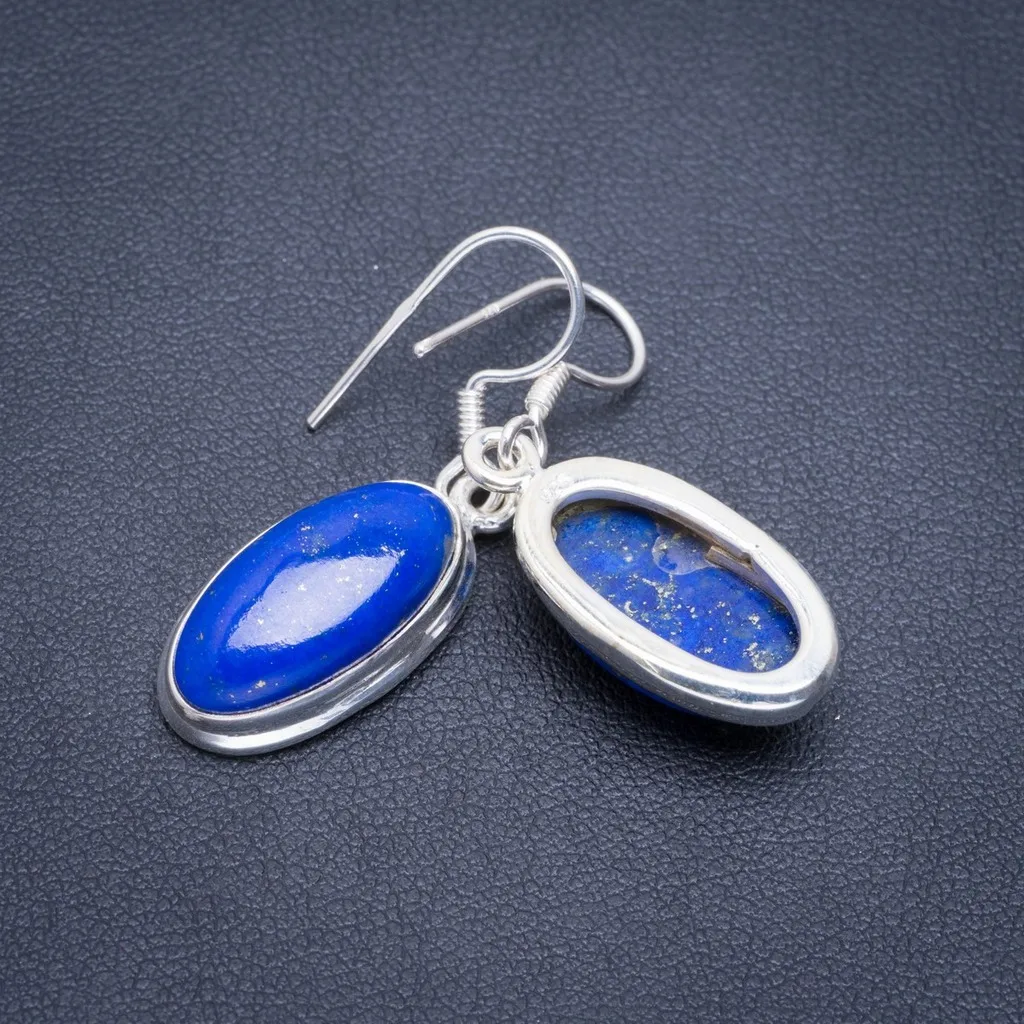 

Natural Lapis Lazuli Handmade Unique 925 Sterling Silver Earrings 1.5" A2119