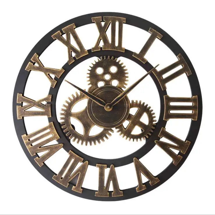 Large Retro Industrial Style Wall Clock Wood Home Wall Watch Decorative For Living Room Office Bar Wall Art Decor outdoor clock Wall Clocks