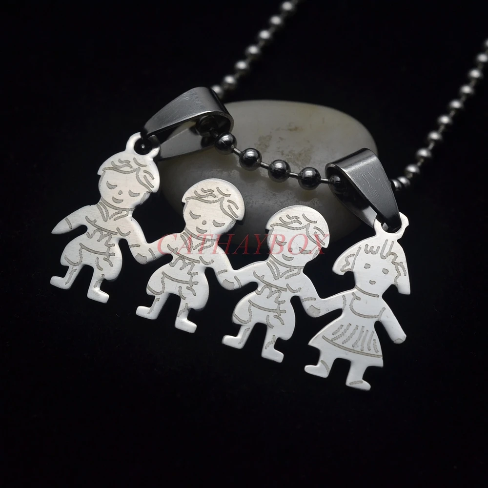 Silver Tone Stainless Steel Little Kids Children Three Boys & A Girl
