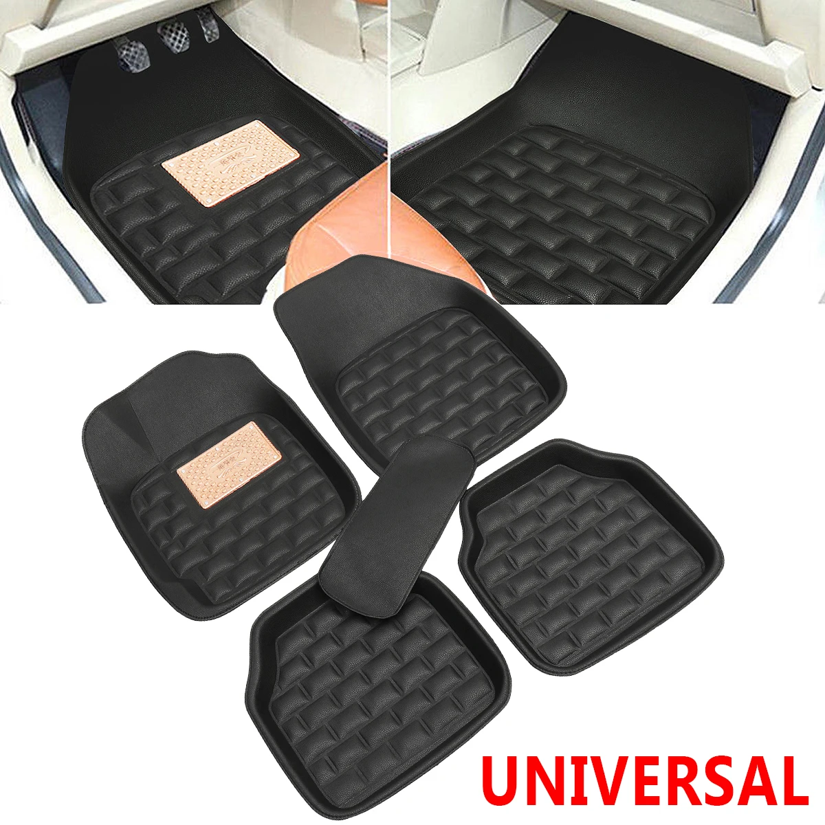 5Pc Universal Black Car Floor Mats Floor Liner Front&Rear Carpet All