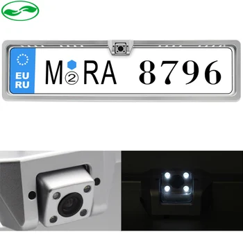 

New Silver Panel 4 LED Night Vision Vidicon European Russia License Plate Frame Rear View Camera Car Parking Assistance