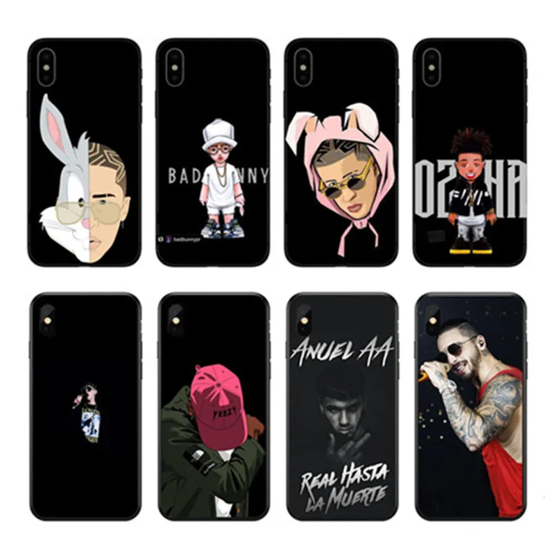 

Bad Bunny Coelho Maluma Ozuna POP Hip Hop Rapper Soft silicone TPU Coque Cover Case para iPhone X 8 7 6 Plus 5 4 XS XR Xmax