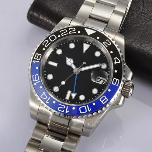 

40mm Sapphire Crystal automatic 24 hours dial mechanical men's Watch GMT Date Deployment Buckle